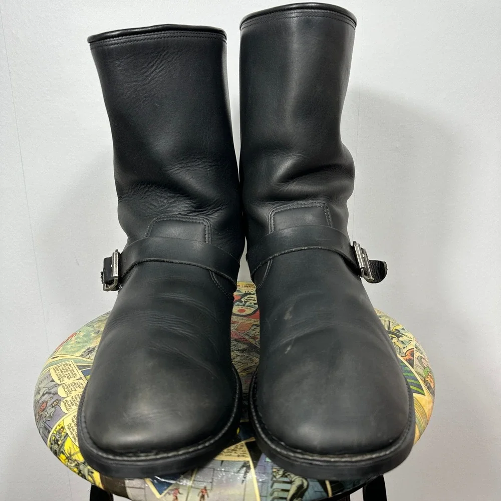 Harley Davidson Engineer Boots Mens Black Good Leather Back‎ Zip Buckle Biker